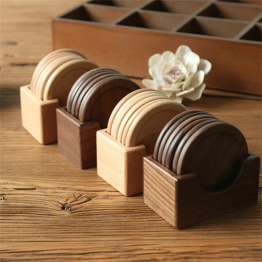 6Pcs/Set Walnut Wood Coasters 