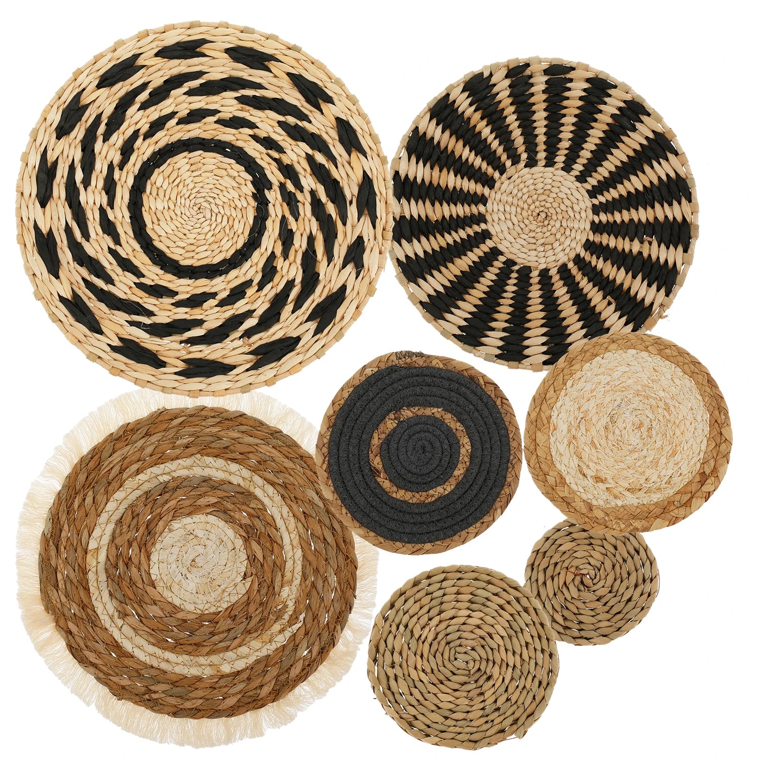 7 Pcs round Bohemian Woven Wall Basket Decor Handmade Woven Wall Decor for Home Hanging Bohemian Wall Decor for Party