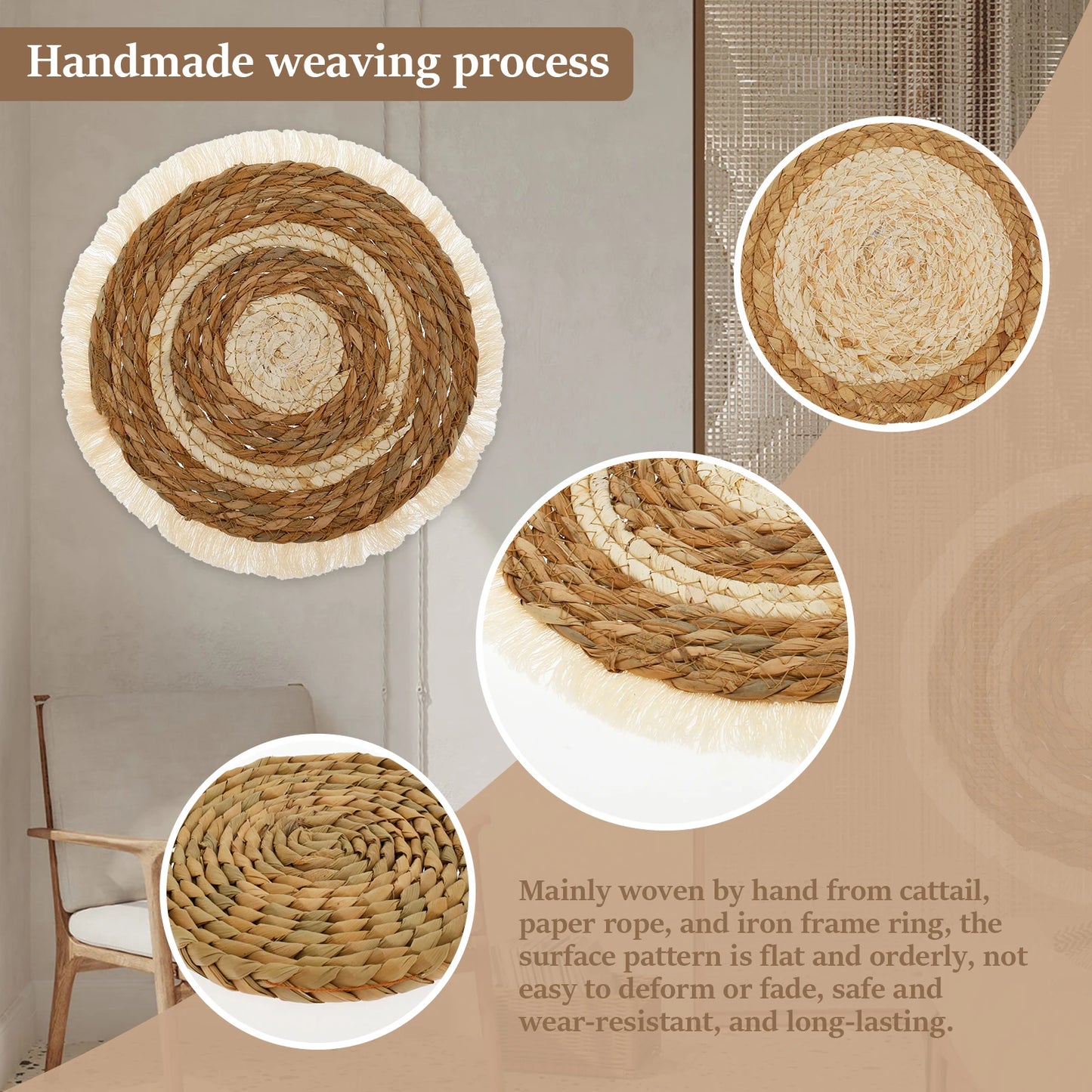 7 Pcs round Bohemian Woven Wall Basket Decor Handmade Woven Wall Decor for Home Hanging Bohemian Wall Decor for Party