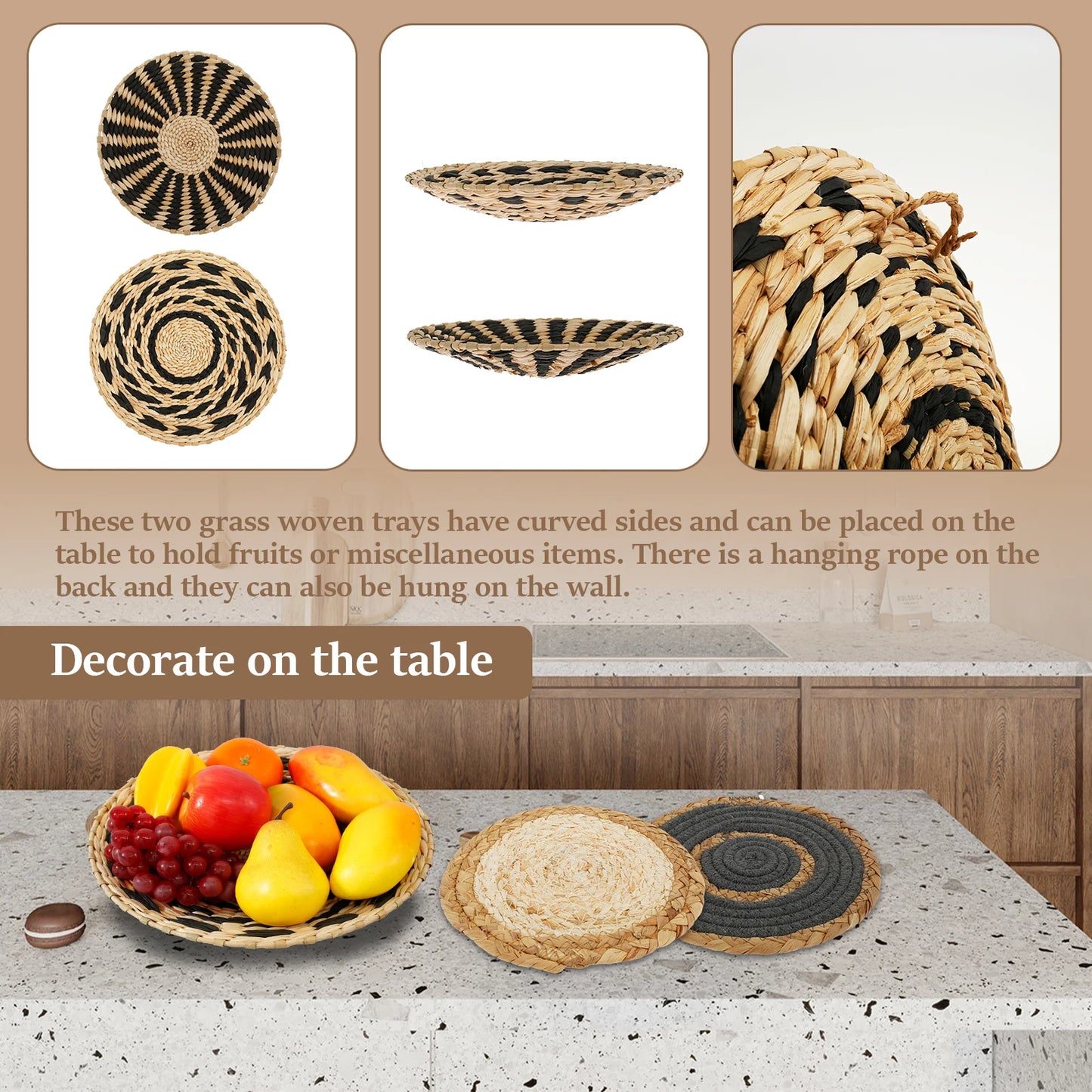 7 Pcs round Bohemian Woven Wall Basket Decor Handmade Woven Wall Decor for Home Hanging Bohemian Wall Decor for Party